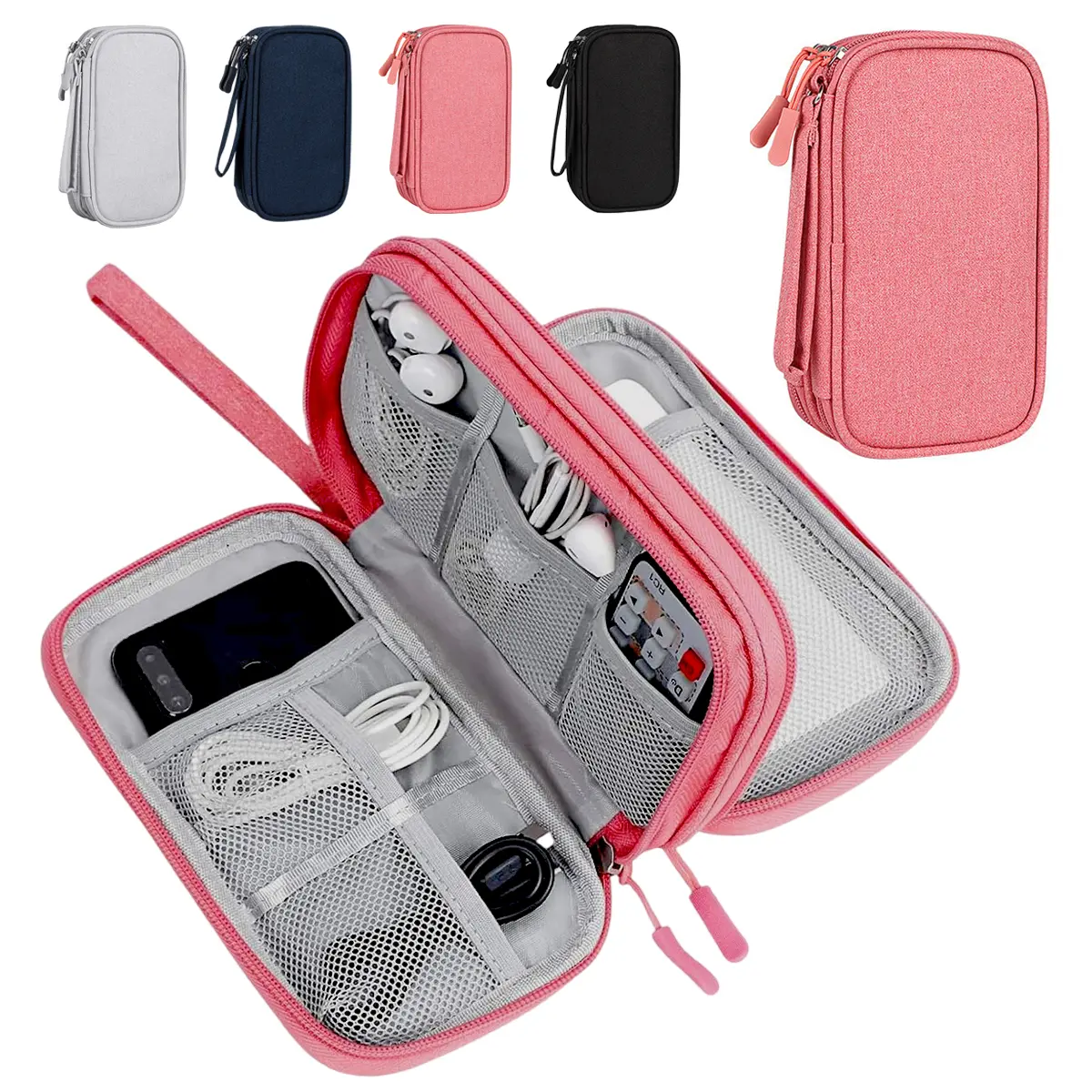 Travel Cable Organizer Pouch Electronic Accessories Organizer with Wrist Strap Waterproof Double Layers Portable Electronics Travel Carrying Case for Cord, Charger, Phone, Earphone, Daily Business Trips Use, Travel Essentials, Gifts for Men Women