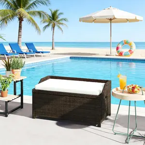 Aobtkel Storage Box,Outdoor Wicker Storage Bench On-Site，Outdoor Storage Box, Waterproof &UV-Resistant, Perfect for Organizing PatioFurniture,Cushions, Toys, and Tools. Ideal forPatio, Garage, and Deck.Summervibes