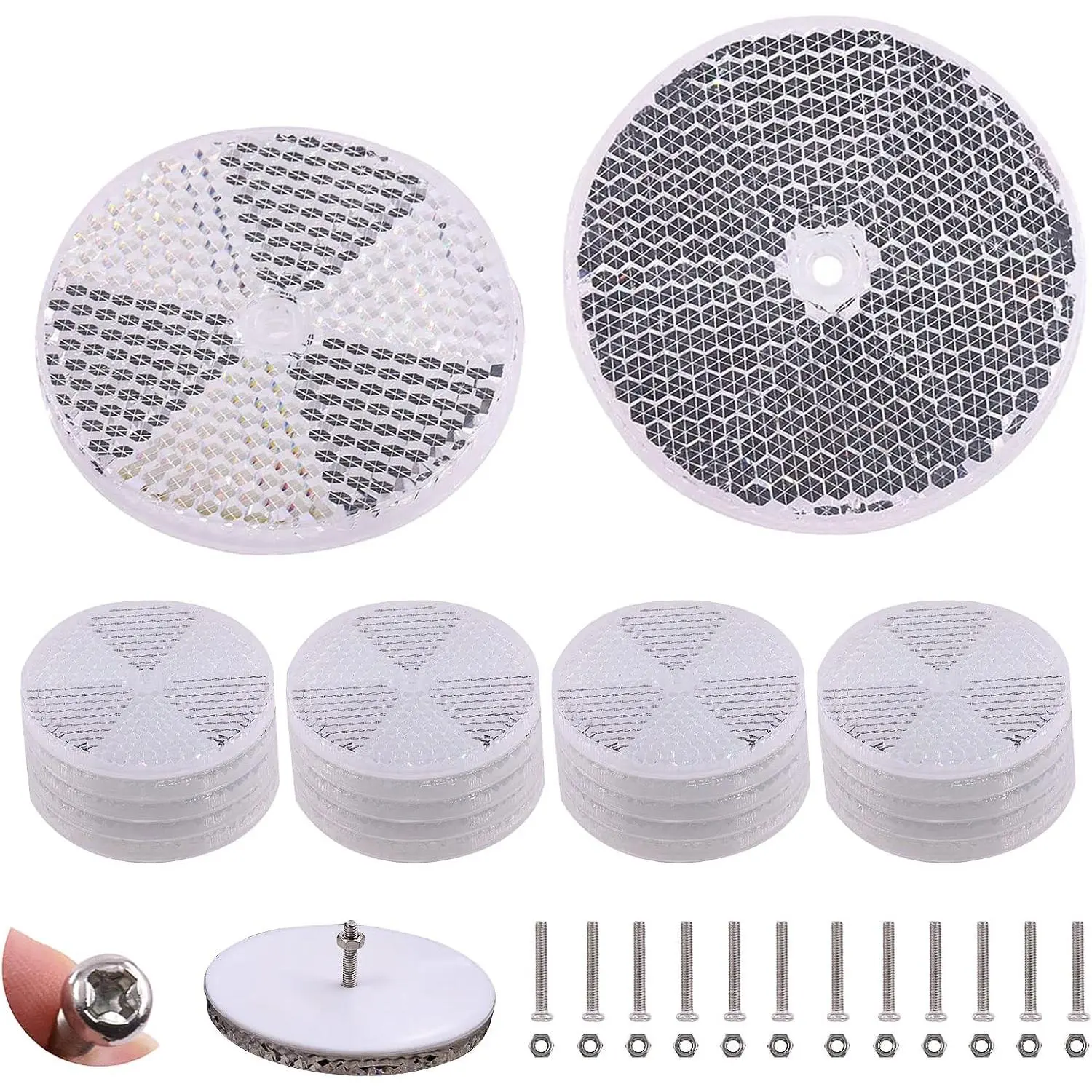 36 count White Round Front Reflector Driveway  Reflectors, 3 Inch Reflective Mailbox Reflector with Center Mounting Hole with 304 Stainless Steel Screw  for Roads Mailboxes Tunnels
