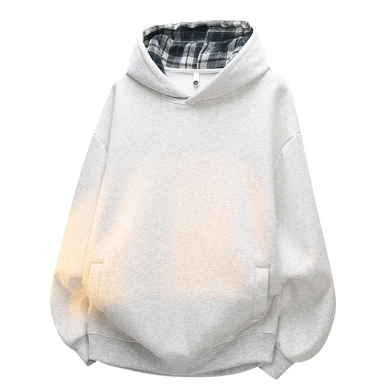 Men's Pullover Hoodie Tops, Soft Thick Fleece Sweatshirts, Plaid Inner Hood Lining, Relaxed Loose Cut, Classic Side Pockets, Comfortable Aesthetic Long Sleeve, Casual Versatile Style for Daily Outings & Relaxed Indoor Leisure