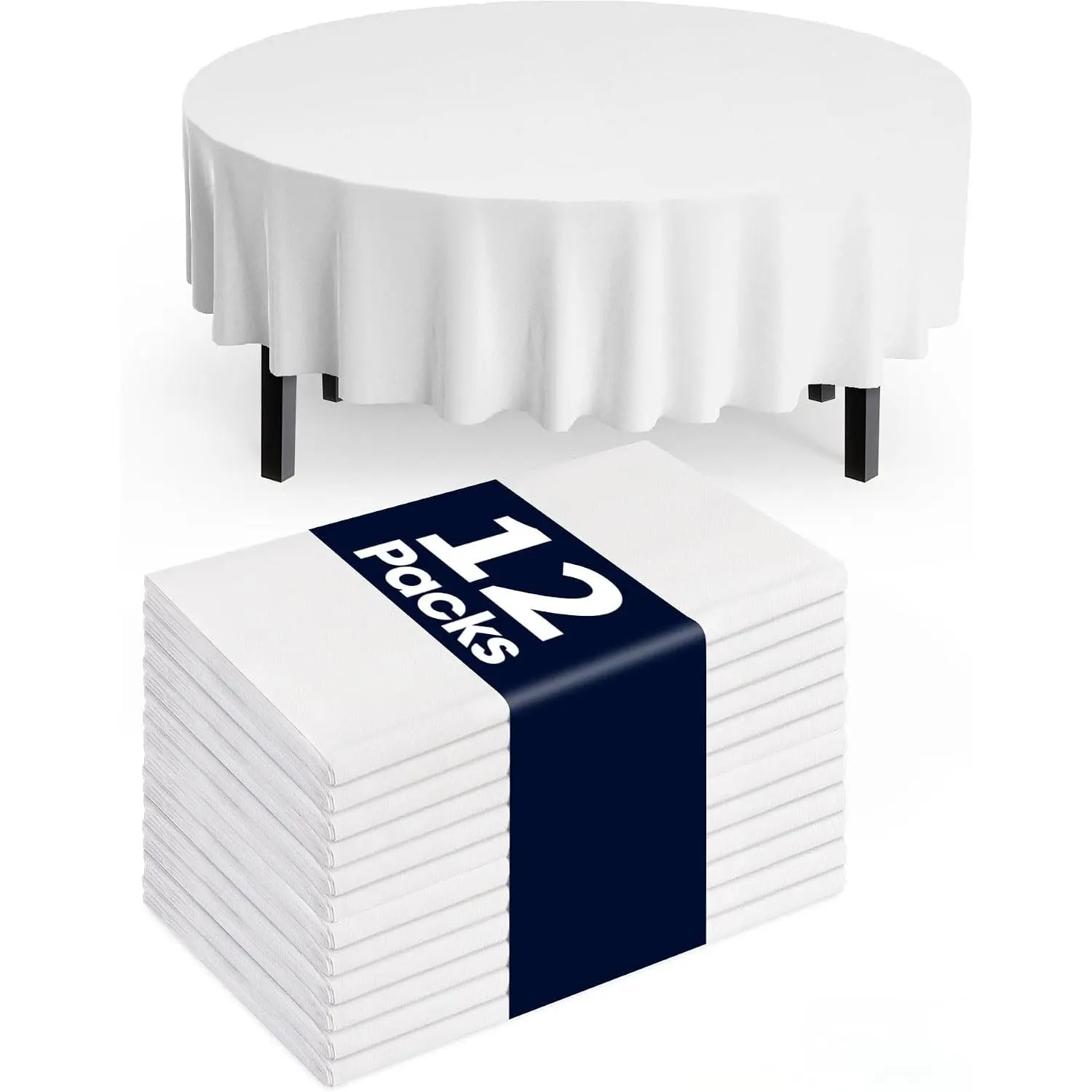 Disposable Plastic Round Tablecloths 12-Pack, 84'' White Leakproof Sturdy Table Covers for Party, Wedding, Home & Festive Decor Supplies