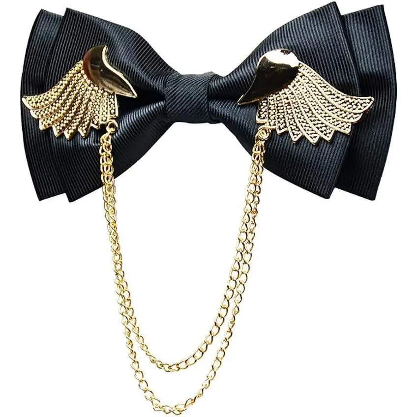 Men's Adjustable Metal Golden Wings Two Layer Neck Bowtie Bow Tie