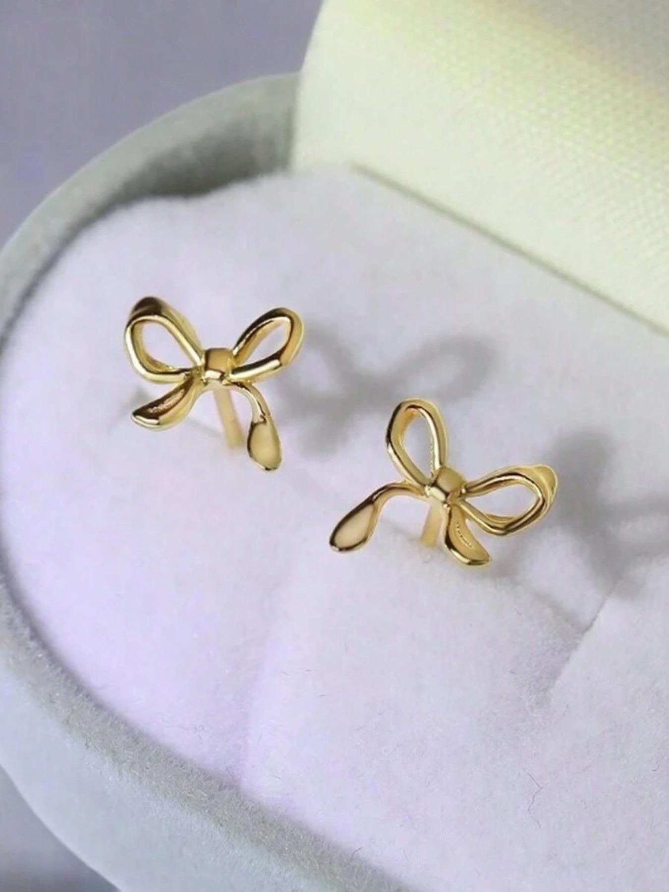 S925 Sterling Silver Bowknot Design Stud Earrings, Elegant Jewelry for Women, Trendy All-match & Exquisite Jewelry for Birthday Gift, Versatile High Quality Earrings