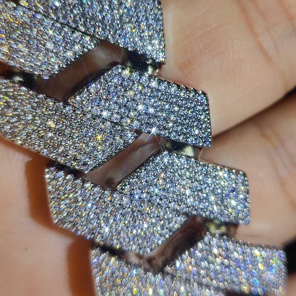 Pass Test 25mm Wide 4Rows Solid Silver Cuban link chain for Rapper Hip Hop Iced Out Necklace Pass Test 25mm Wide 4Rows Solid Silver Cuban link chain for Rapper Hip Hop Iced Out Necklace