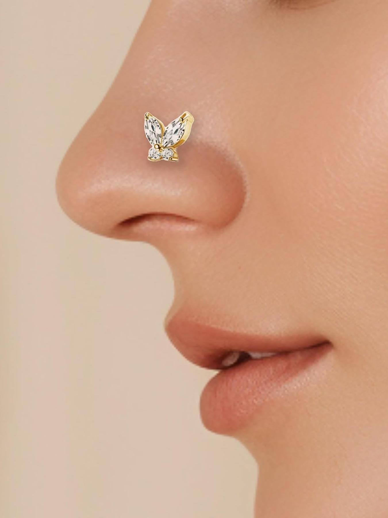 Fashionable Nose Rings, L Shaped Nose Studs, Dangle Nose Studs, Stainless Steel Nose Rings, Nose Cuff, Body Piercing Jewelry for Women & Men, Double Nose Pierced Jewelry