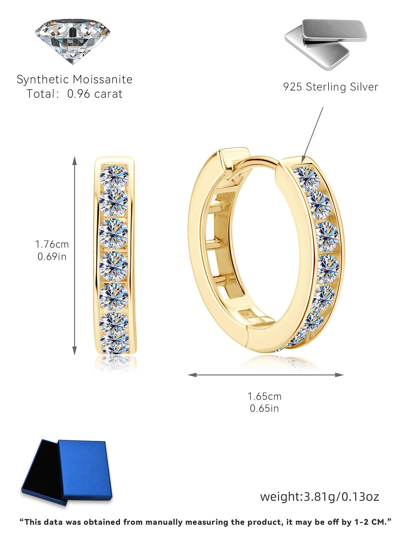 S925 Sterling Silver 0.96 Carat Synthetic Moissanite Earrings, Luxury Gorgeous Earrings for Women & Girls, Trendy All-match Jewelry for Birthday Gift