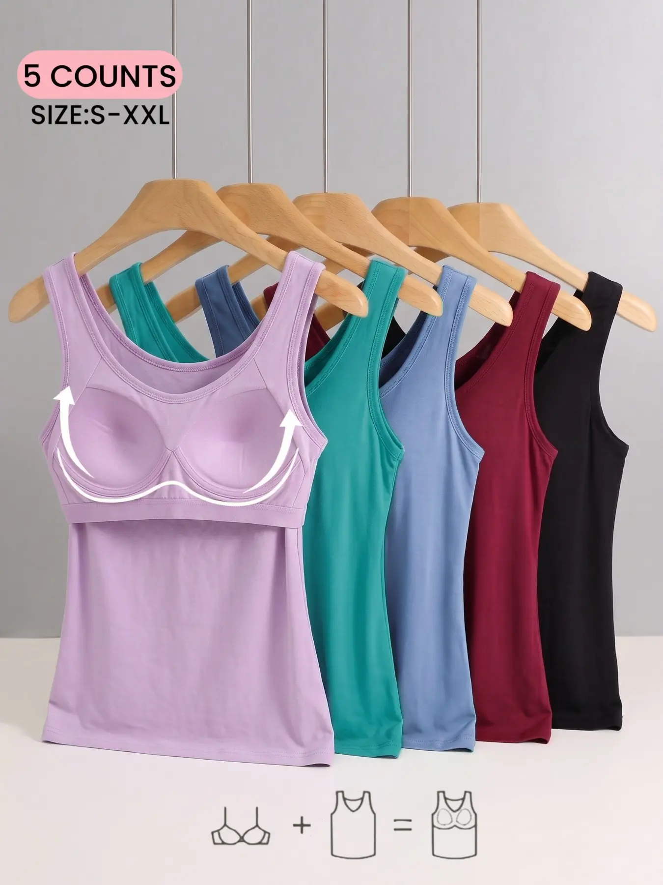 Women's Summer Thin Farbic 2-In-1 Bra Cup Tank Top, Adjustable Straps, Fresh&Comfortable Plain Inner Layer, Sleeveless Fitted Soft Vest,Home&Sleep Cami Top, Casual Breathable Sleeveless