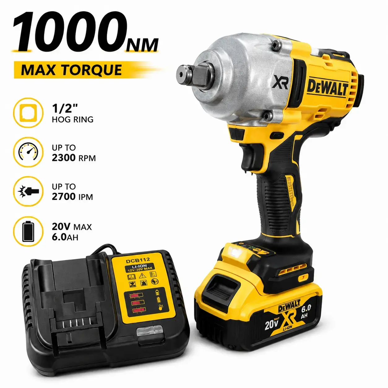 DeWalt DCF900 20V Max XR Brushless Motor Impact Wrench, 1/2 in Anvil, High Torque Professional Grade Cordless Car Tool, Car Tools
