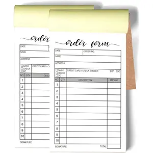 2 Packs 50-set Order Form Pad, Carbon Duplicate Copy Sales Receipt Form, Invoice Booklet for Stores, warehouses, offices, and restaurants, 3.4x5.5 Handheld, 2-Part Carbonless-White/Yellow.