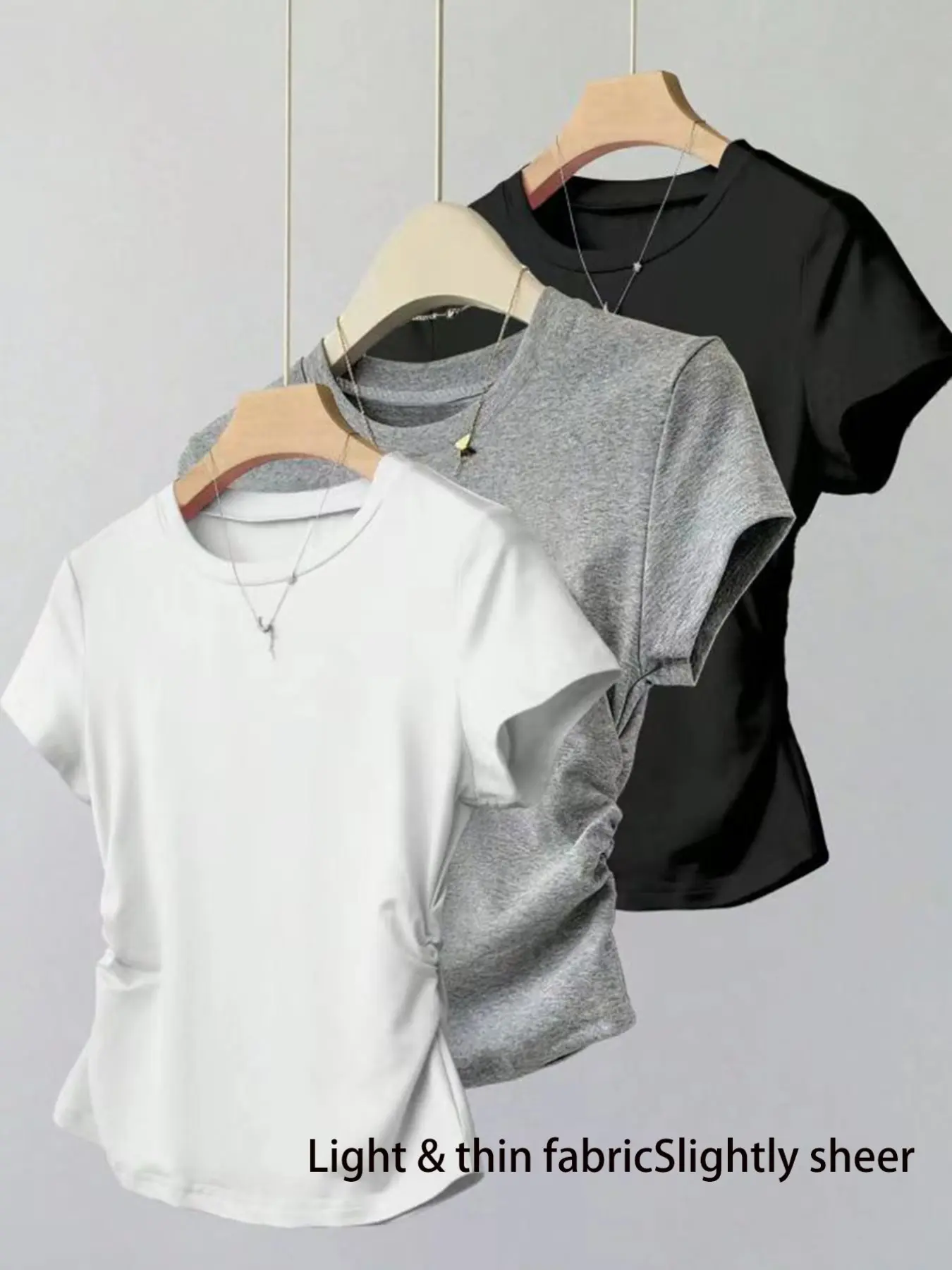 3-Pack Women's Casual Short Sleeve T-Shirts, Light Soft Round Neck Summer Tops, Elastic Waist, Office & Daily Wear