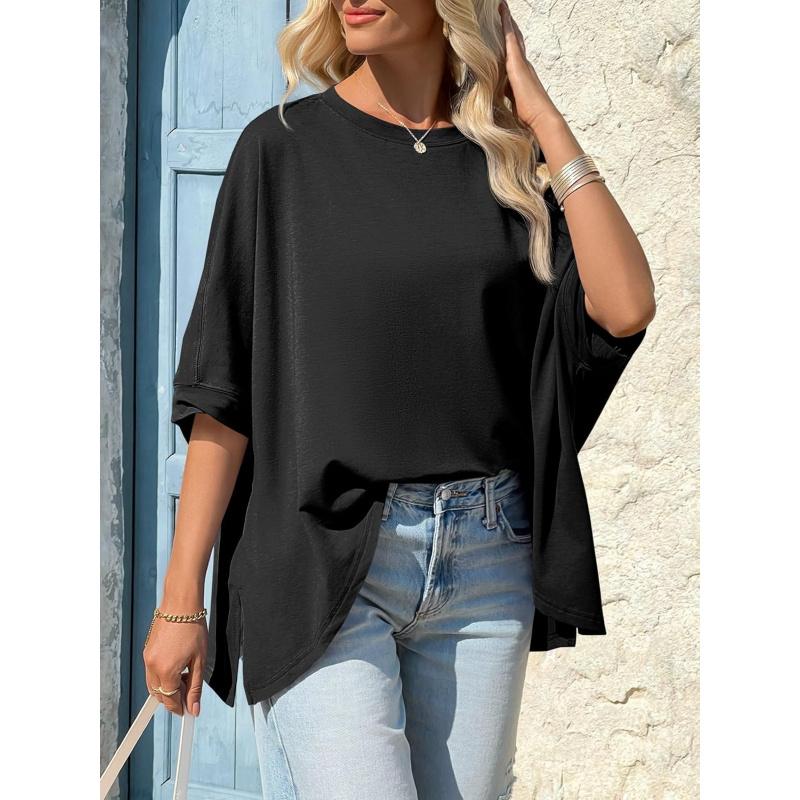 Womens Oversized Tshirts Batwing Short Sleeve Asymmetric Hem Tops Summer Casual Loose Fit Tunic Tee Shirts