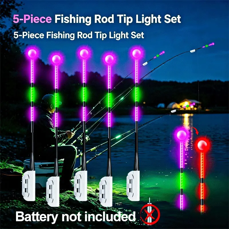 5-Pack Fishing Hook Color-Changing Light, Night Fishing Glow Stick, High Visibility, Universal Rod, Premium Fish Attractant, Dark Environment Friendly