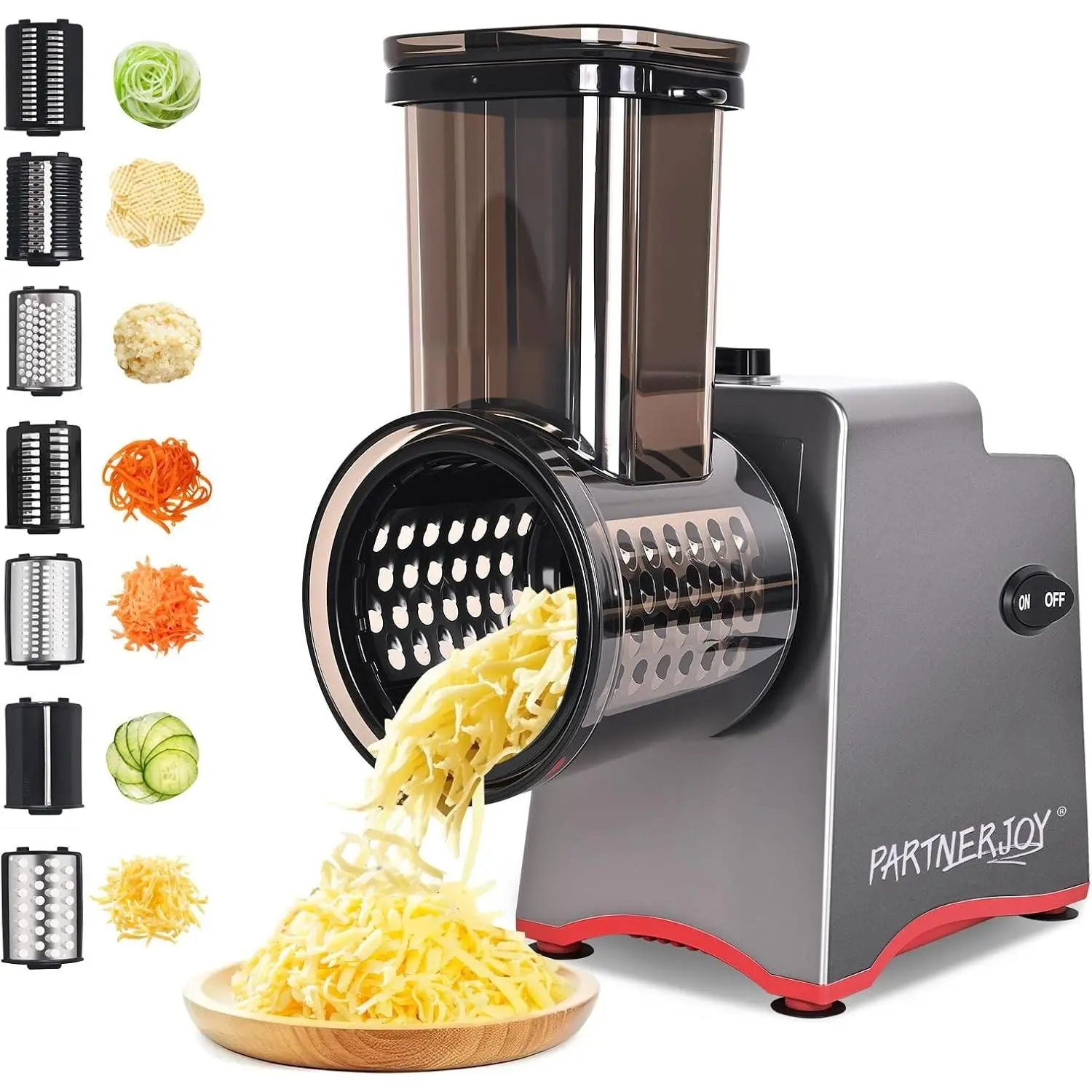 250W 7-in-1 Electric Cheese Grater Professional Salad Maker & Vegetable Slicer Shredder Electric Food Grater Machine with Widened Feeding Port for Block Cheese Vegetables & Fruits