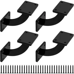 4 Pcs Heavy Duty Black Square Base Handrail Brackets Wall Mounted Handrail Support Hardware for Staircase Stair Railing with Screws