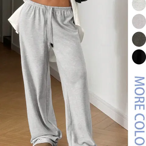 【Black Friday】Women's Solid Color Drawstring-Waist Wide-Leg Pants, Casual Comfy Trousers for Spring & Fall, Women's Bottoms for Daily Wear