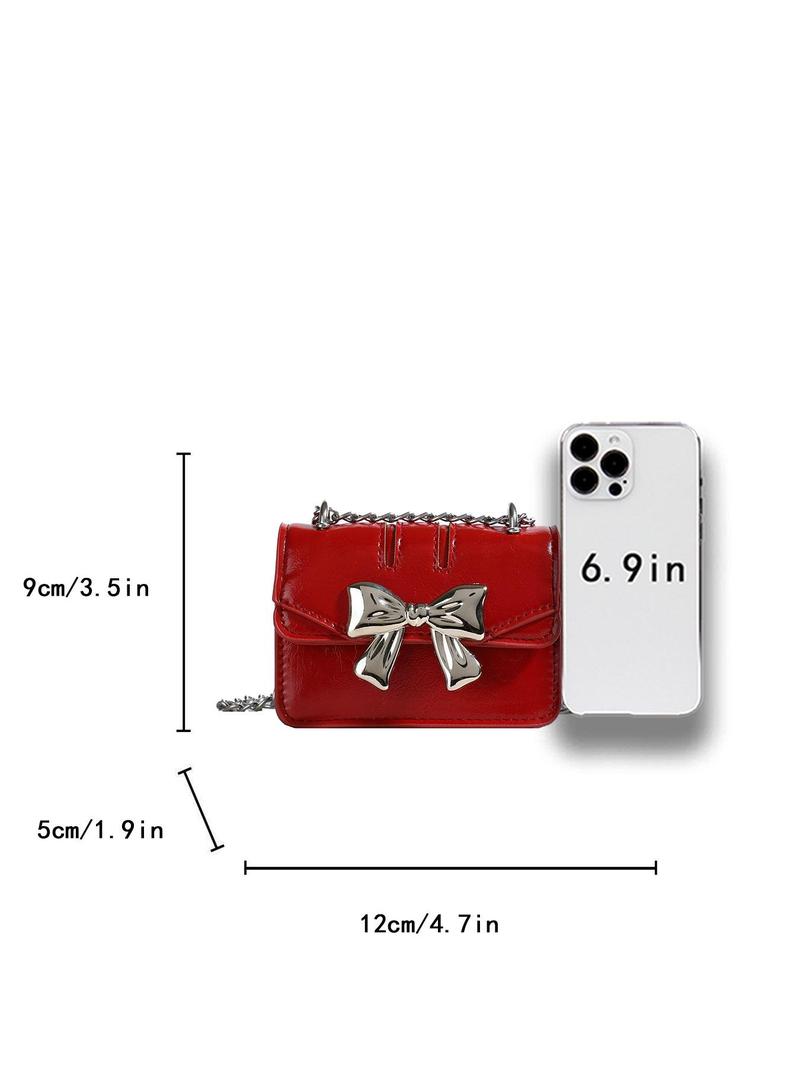 Women's Cute Bowknot Decor Crossbody Bag, Fashionable PU Leather Chain Strap Shoulder Bag for Daily Used, Casual Trendy Versatile High-quality Daily Commuting Bag, Fashionable Versatile Purse