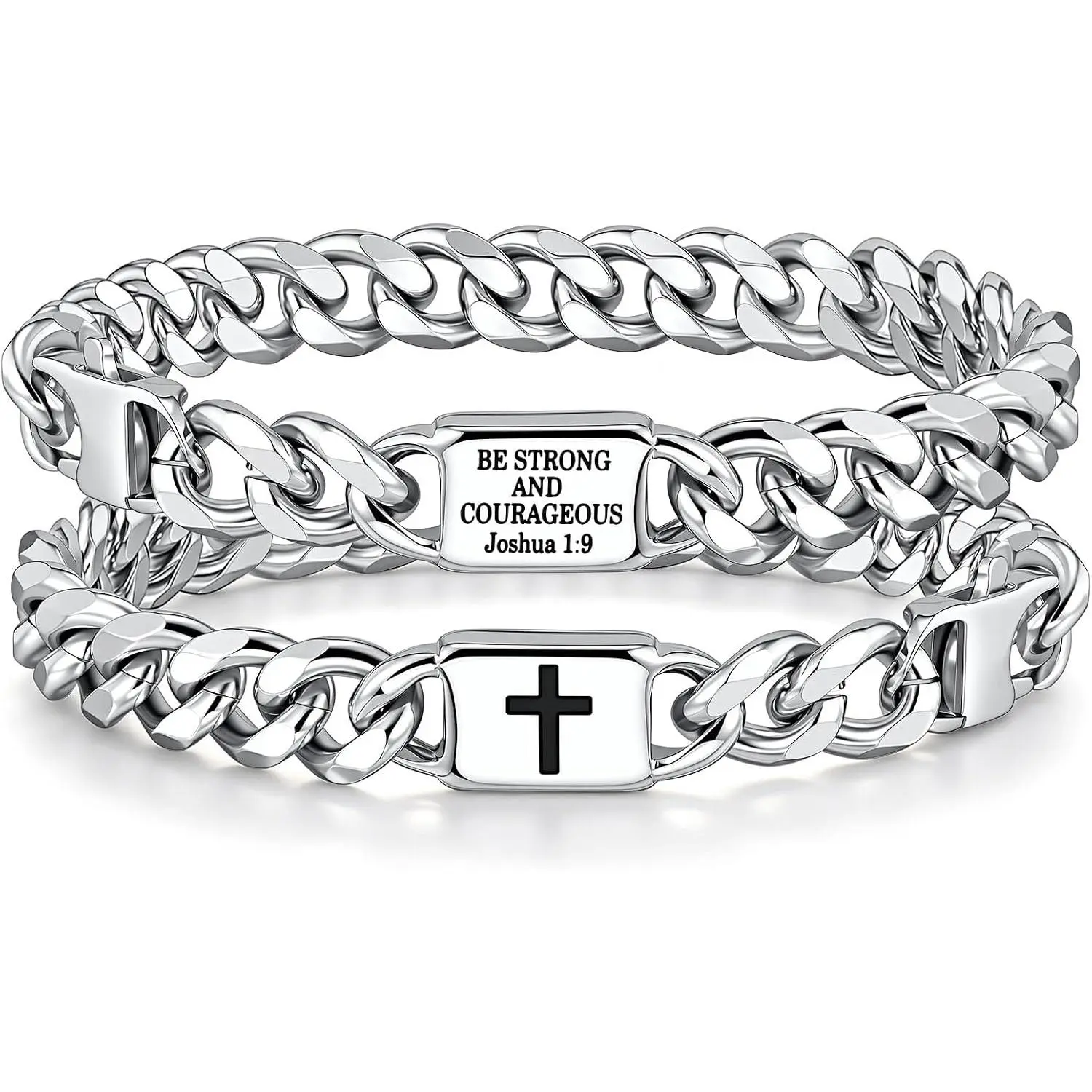 Stainless Steel Cross Bracelet Christian Gift for Men| Cuban Link Bible Verse Bracelets Stuff Accessories First Communion Confirmation Gifts for Boys Teens Mens Religious Jewelry