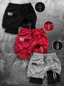 Summer Men's Two-Piece Sport Shorts, Broken Flag Design, 3-Pack, Retro Style, Multiple Colors, Essential for Outdoor Fitness