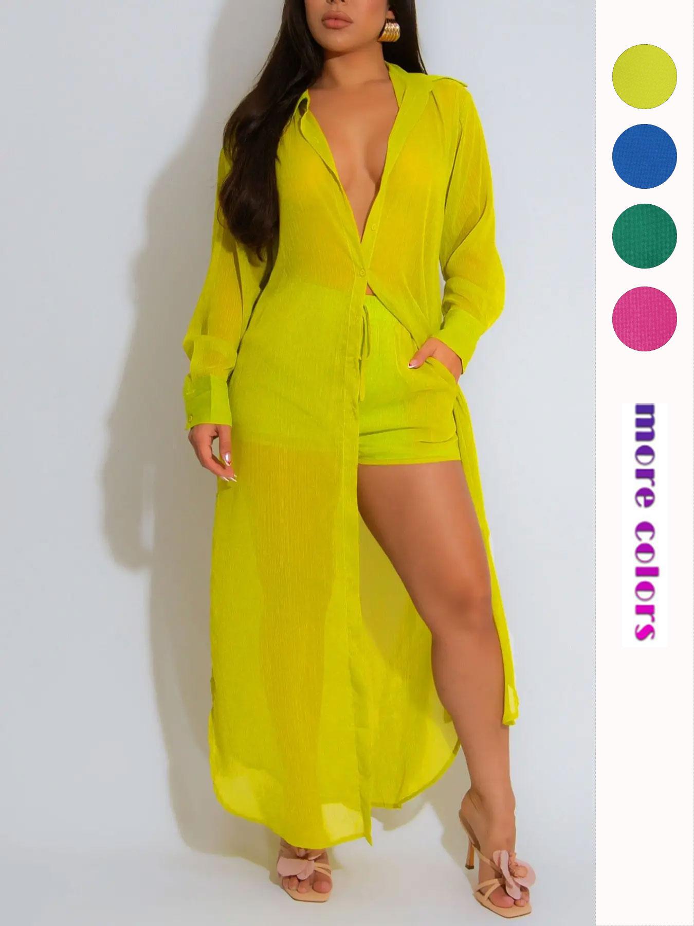 Women's Solid Color Button Front Shirt & Shorts Two-Piece Set, Casual Fashion Cozy Breathable Outfits for Daily Outdoor Wear, Women Clothes for Summer