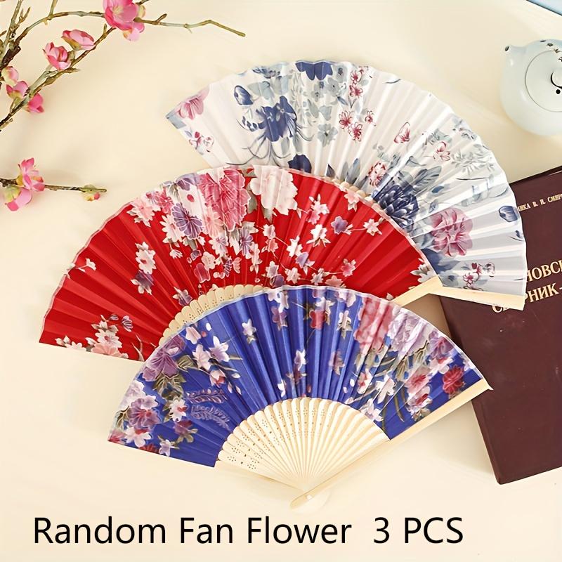 1Pcs/3Pcs Floral Flower Design Folding Hand Fan Japanese Vintage Folding Fan Chinese Retro Style Hand Fan with Wooden Ribs Decor Fan for Dancing Wedding Party Decorations Supplies