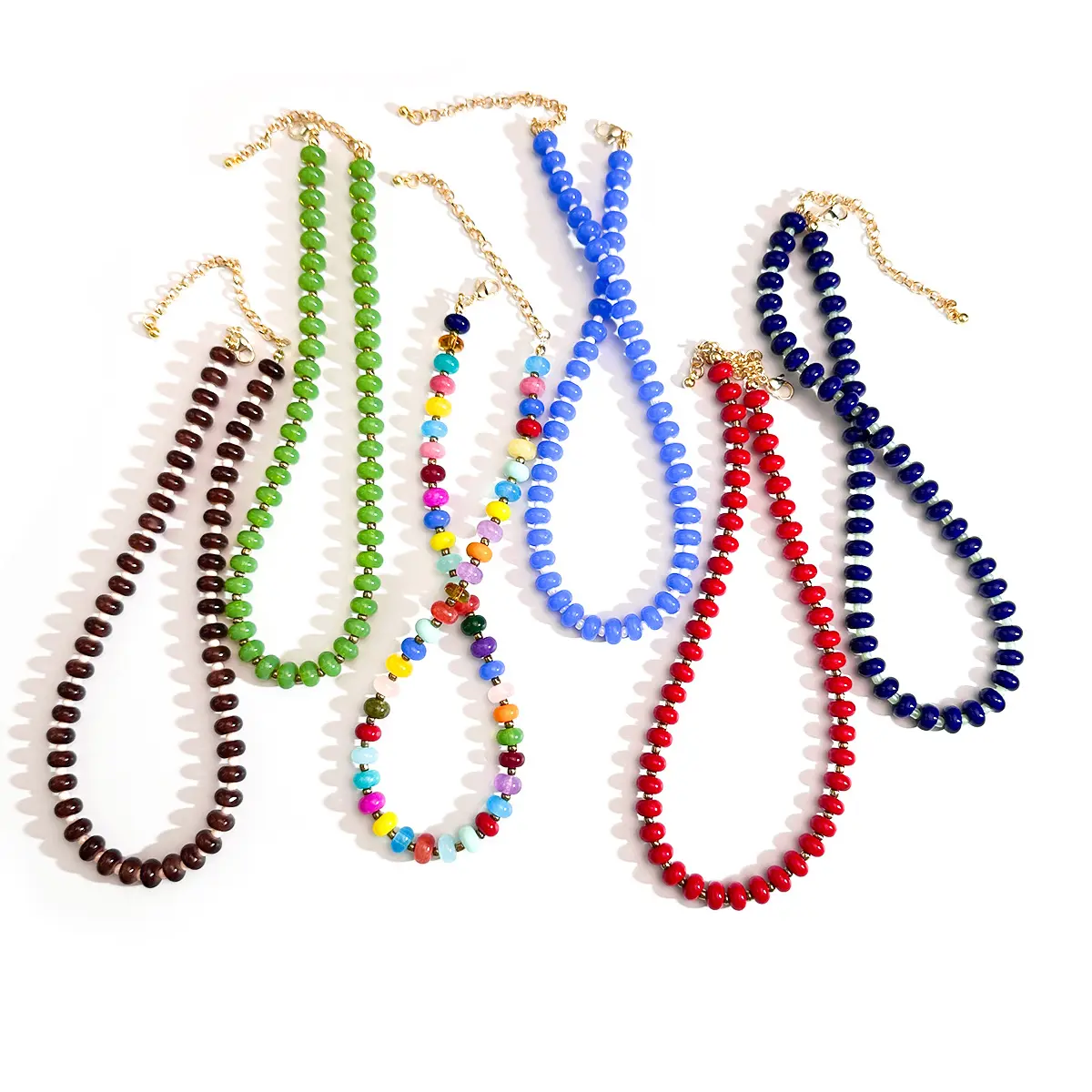 Women's Bohemian Resin Beaded Necklace, Colorful Rondelle Strand Set, Dopamine Multi-Color Collarbone Chain, Summer Beach Party Aesthetic Gift (Sports & Outdoor Camping Hiking Hammock Accessory), Colorful Beaded Necklace, Choker