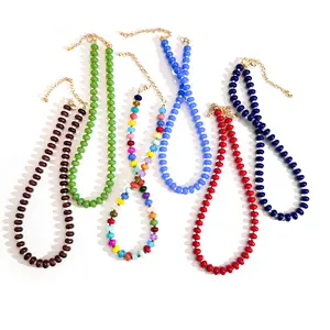 Women's Bohemian Resin Beaded Necklace, Colorful Rondelle Strand Set, Dopamine Multi-Color Collarbone Chain, Summer Beach Party Aesthetic Gift (Sports & Outdoor Camping Hiking Hammock Accessory), Colorful Beaded Necklace
