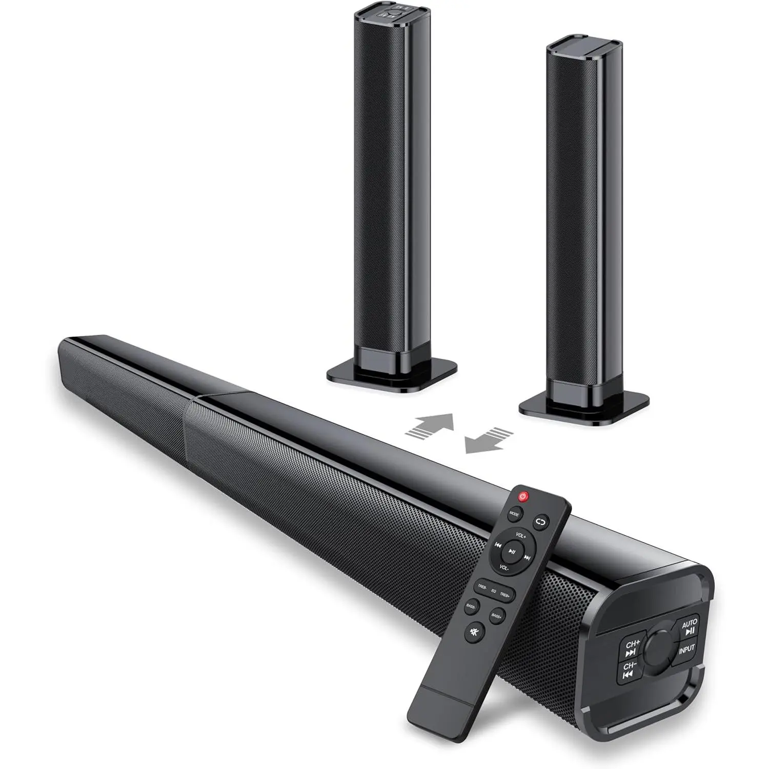 Sound Bar, 80W SoundBar for  TV, 2026  5.3 Soundbar,  Theater Surround Sound, 2 in 1 Detachable  Speaker Bass, ARC/Optical/AUX/Connections, for TV/PC/Projectors