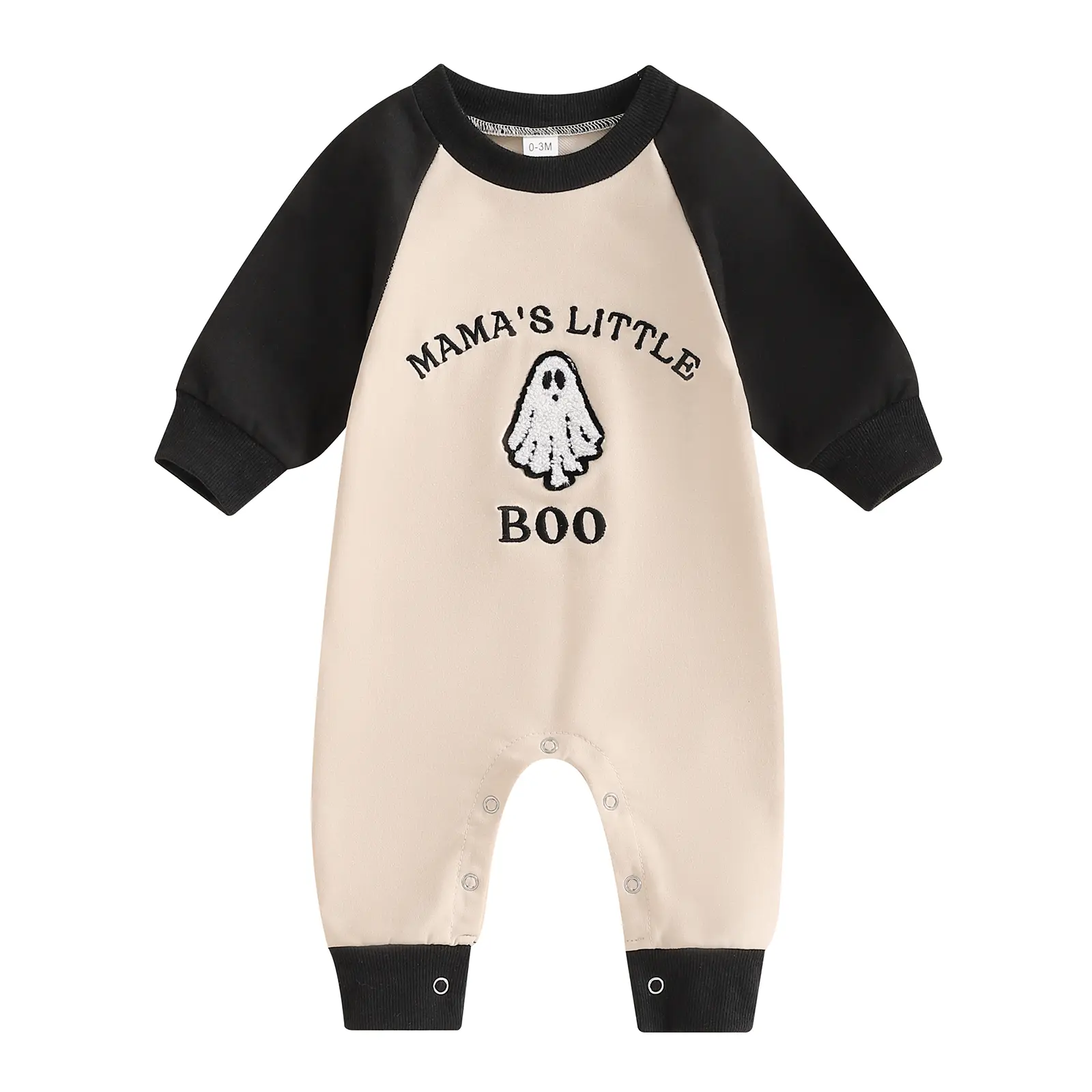 Newborn Infant Baby Boy Halloween Outfit Long Sleeve Ghost Embroidery Romper Mamas Little Boo Jumpsuit Playsuit