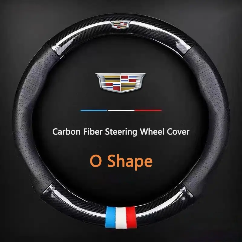 38cm Car Carbon Fiber Leather Steering Wheel Cover, Durable for Cadillac Ats Bls Ct4 Ct6 Cts Ext Slr Srx Sts Xt4 Xt5 Xt6 Xts Escalade