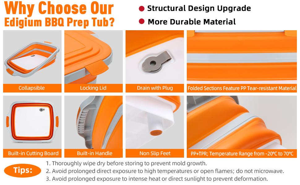 16L Collapsible BBQ Prep Tub with Locking Lid Cutting Board for Marinating Food Storage - Portable Wash Basin for Kitchen Camping Sink - Gift for Men Women for Household Baking Grill Picnic Tailgate