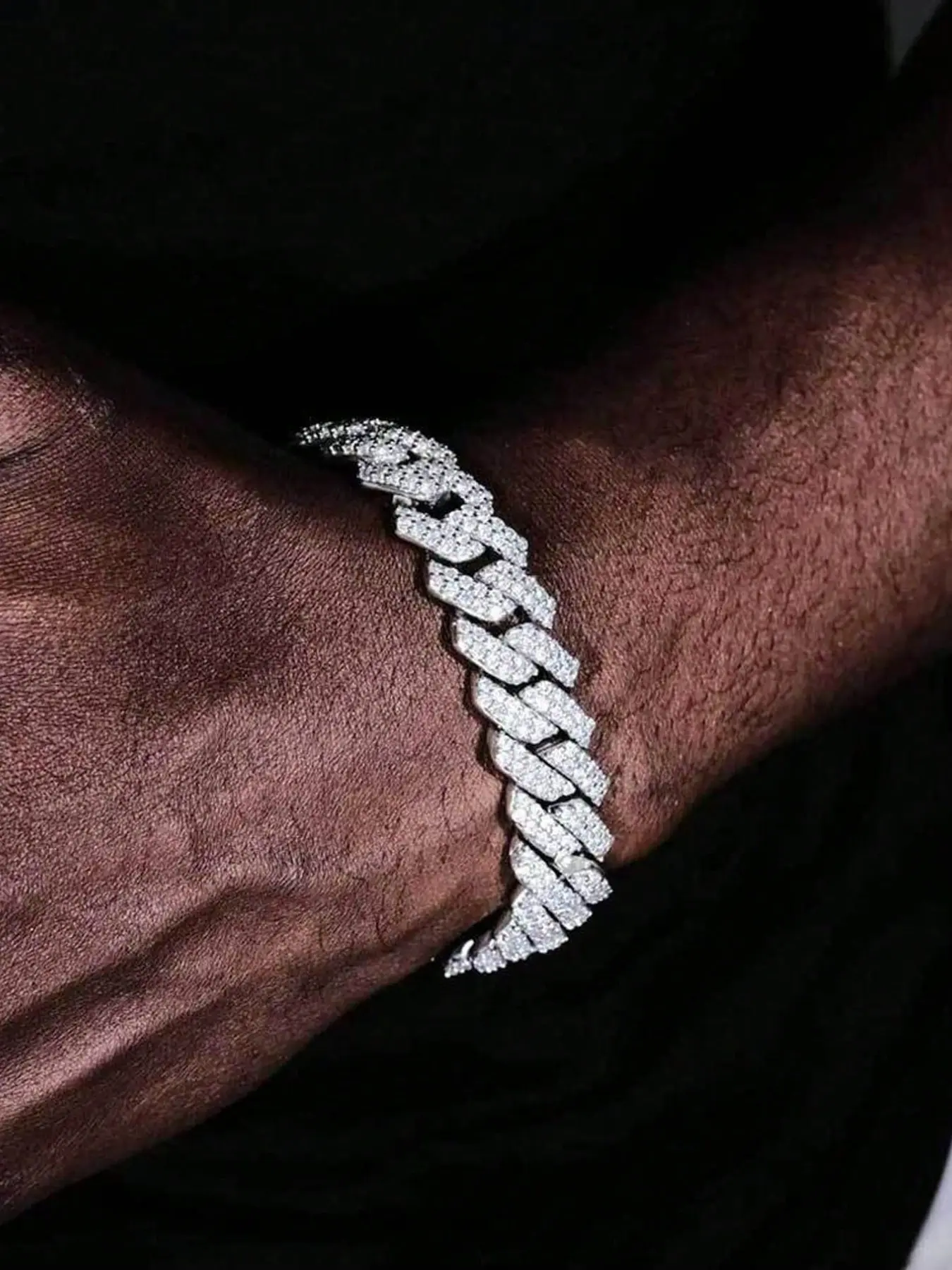Men's Hip Hop Rhombus Cuban Chain Bracelet, Cuban Link Bracelets, Chunky Link Bracelet, Hand Chain, Adjustable Cuban Anklet, Unique Street Jewelry, Casual Trendy Jewelry, Full Diamond Design, Trendy Accessory