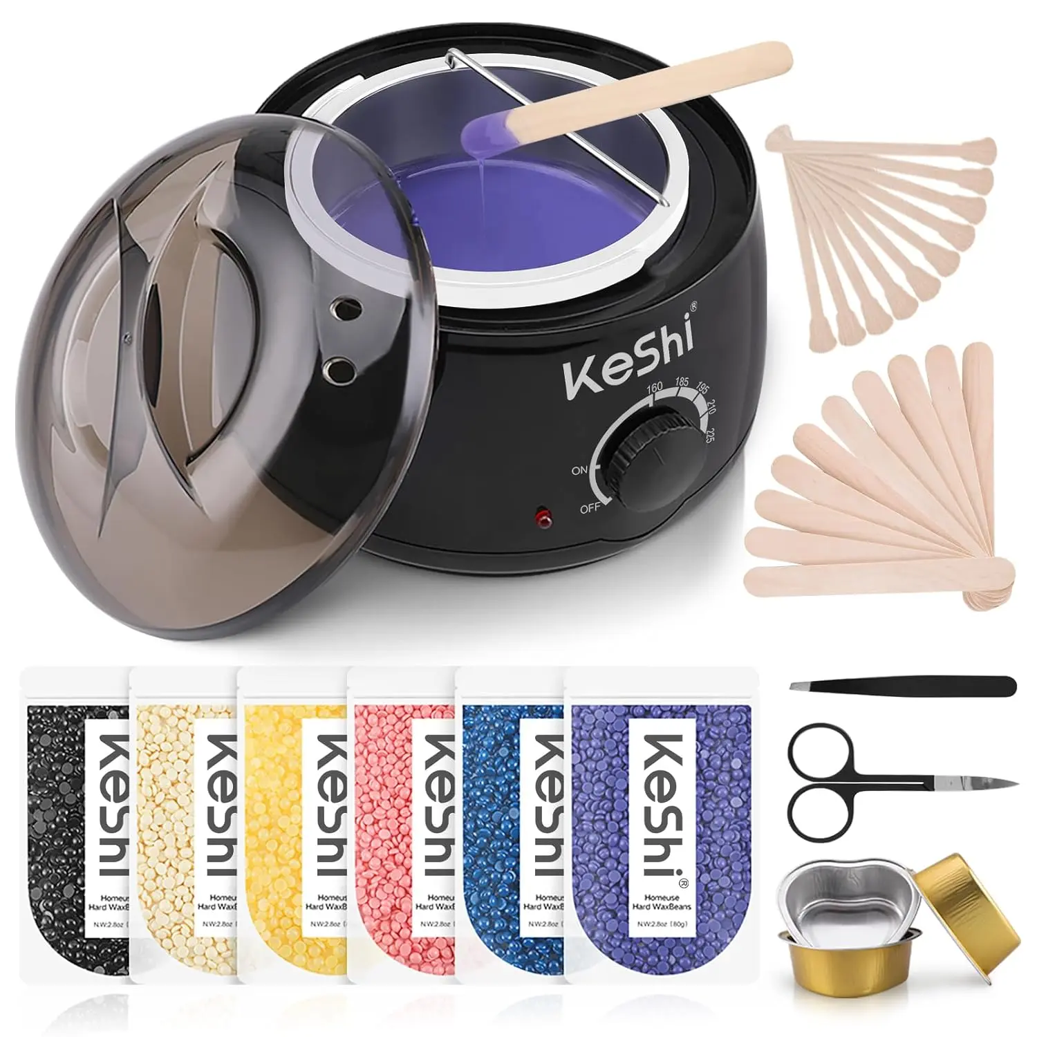 KeShi Waxing Kit, Painless Hair Removal Wax Warmer with 6 Bags Hard Wax Beans for Full Body, Legs, Face, Eyebrows & Bikini- Ideal for Both Women & Men