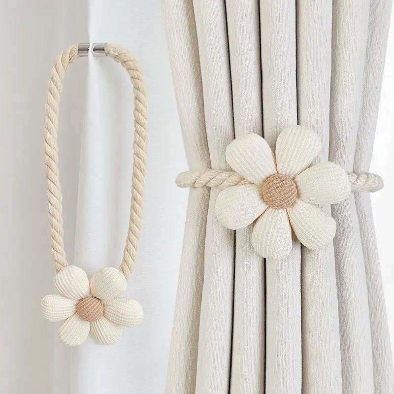 Magnetic Curtain Tieback, Modern Floral Design, Creative Rope Buckle, Door Curtain Organizer, Decorative Storage Clip, 1 Piece