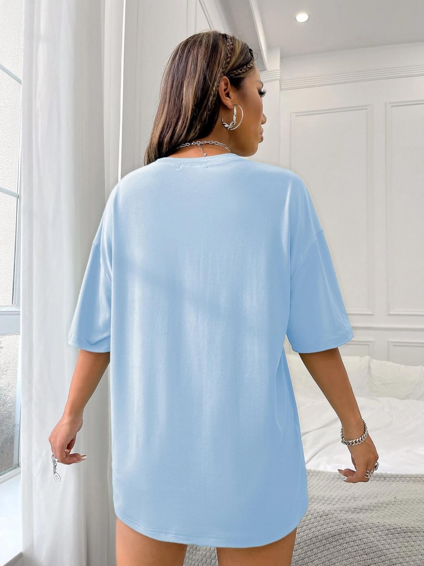 Women's Letter Print Drop Shoulder Jersey Tee, Summer Clothes Women, Back To School Outfits, Casual Street Half Sleeve Round Neck T-Shirt for Summer, Graphic Tees, T Shirts for Women, Women's Top for Daily Vacation Outdoor