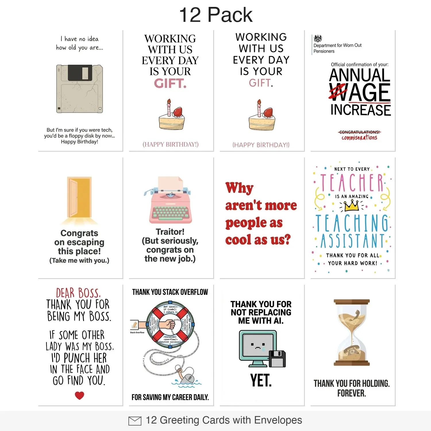 Business Greeting Cards 12 Pack with Envelopes – Coworker New Job Retirement Thank You Cards, Blank Inside, 5x7 Inch, Premium 300GSM
