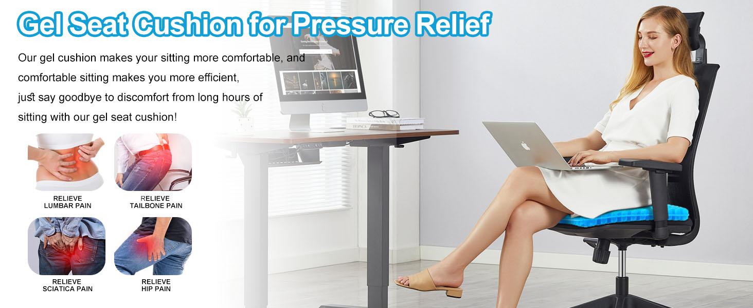 Gel Seat Cushion for Long Sitting - 16.5" x 14.5" x 2.4" (Thick&Soft) Gel Cushion for People Over 185 lbs, Pressure Relief Cushion for Office Chair, Egg for Wheelchair, Gel Pad for Car