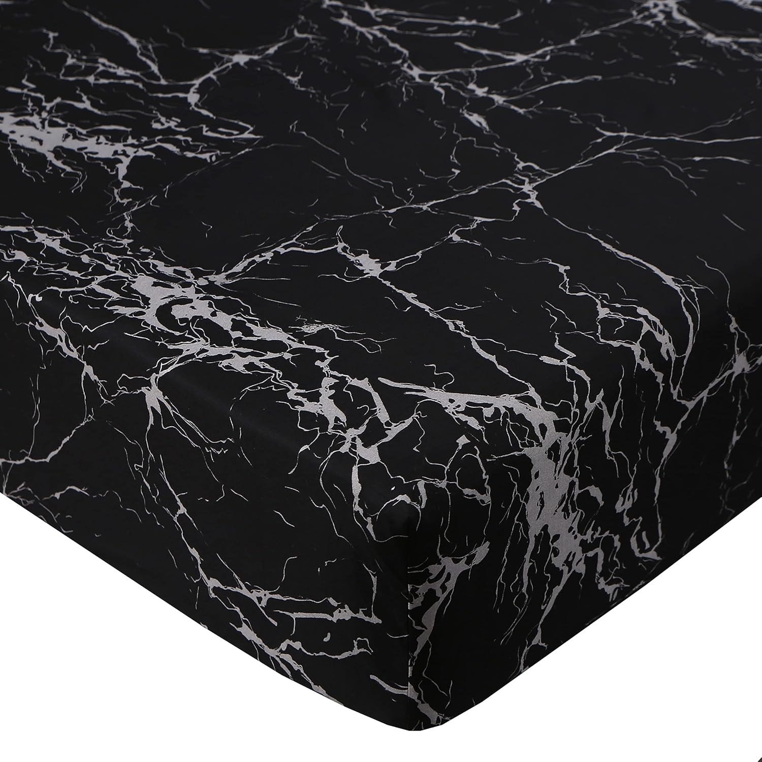 3 count Black Marble Sheet Set,Soft Microfiber Bed Sheet,Marble Bedding Sheet Set Included 1 Fitted Sheet with 2 Pillowcases,14 Inches Deep (, Black)