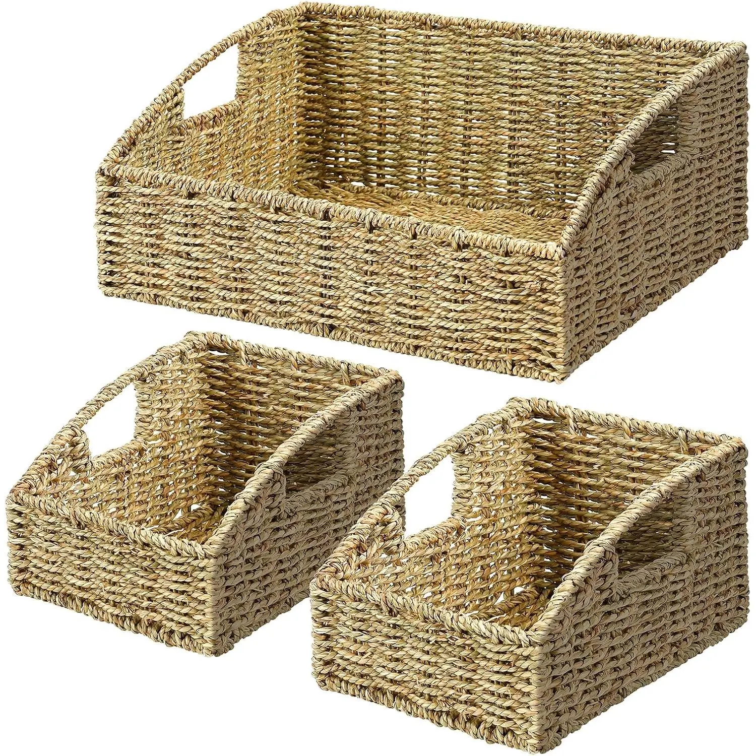 Rattan Storage Baskets, Handwoven Wicker Storage Bins with -in Handles, Storage Container Baskets for Shelves, Bedroom, Bathroom, Laundry Room or Kitchen(Green)