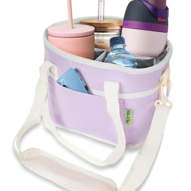 4-Compartmen CoffeeDrinkware Water Bottle Carrier with Adjustable Strap Foldable Detachable Hook-and-Loop Interior Divider for Car Travel Beach Picnics Outdoor Straw Accessories Classic Black Lake Blue Heather Dark Gray Heavy-Duty Nylon