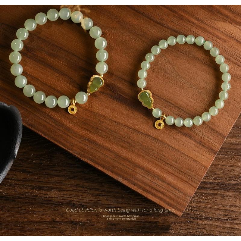 S925 Sterling Silver Hetian Jade Gourd Bracelet for Women Gold Inlaid Jade New Chinese Style National Style Jade Bracelet Light Luxury Exquisite Gift.