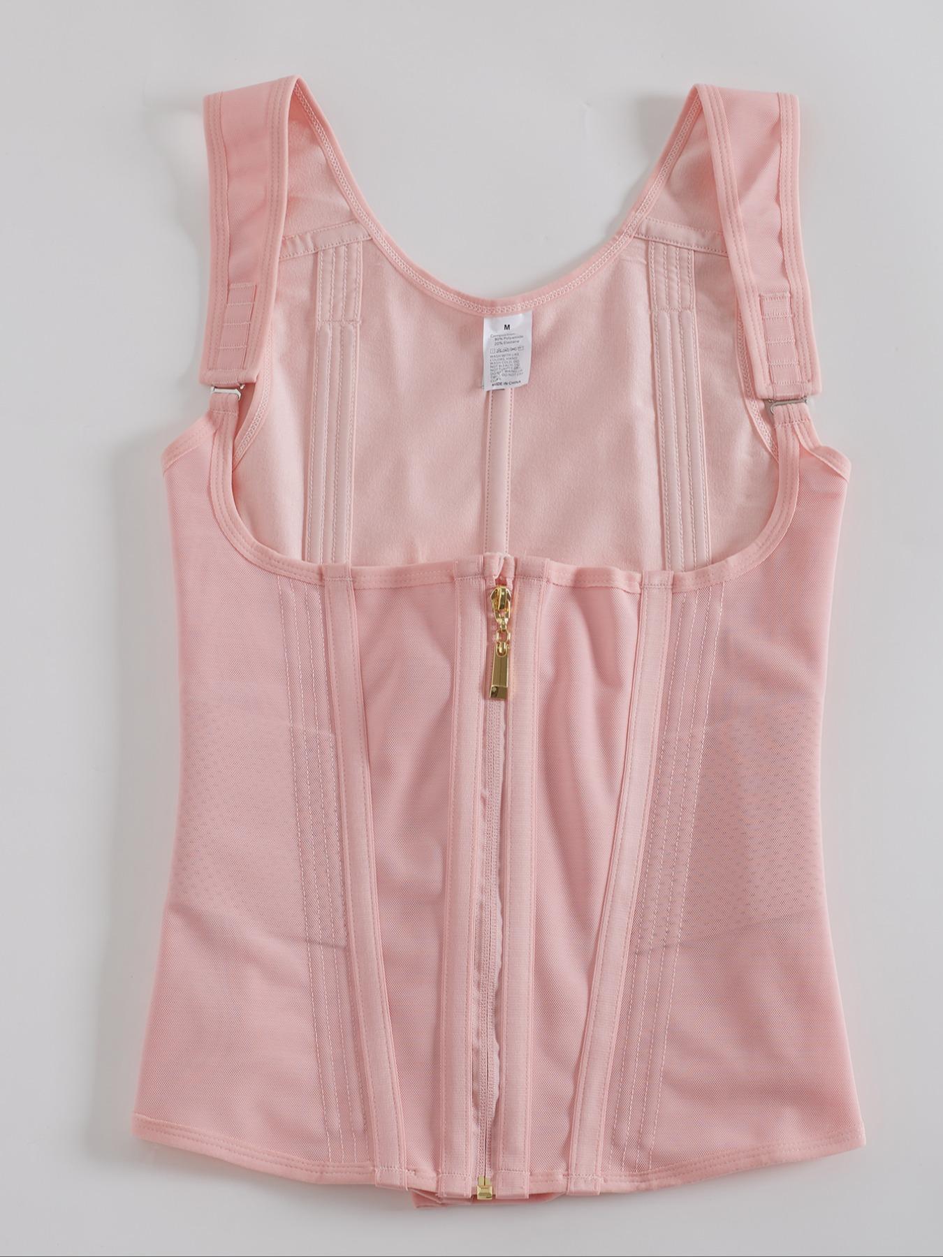 Women's Solid Zip Up Waist Trainer, Hook-and-Eye Design Breathable Comfortable Waist Cincher, High Waist Shapewear, Tummy Control Shapewear for Women