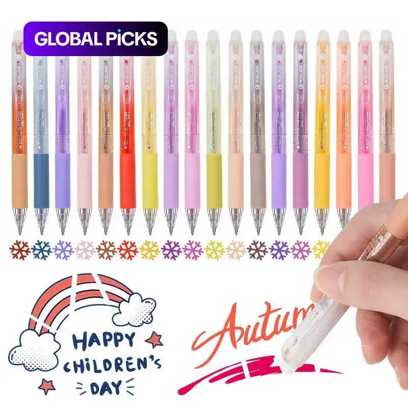 Colorful Erasable Gel Pens, Aesthetic Pens,0.7mm,12/24/36 Colors,Retractable Gel Ink Pens,Assorted Colors Fine Point Multi Purpose Pens for Drawing, Writing,Planner at School, Writing Stationery, Pens with Eraser #GLOBAL PICKS