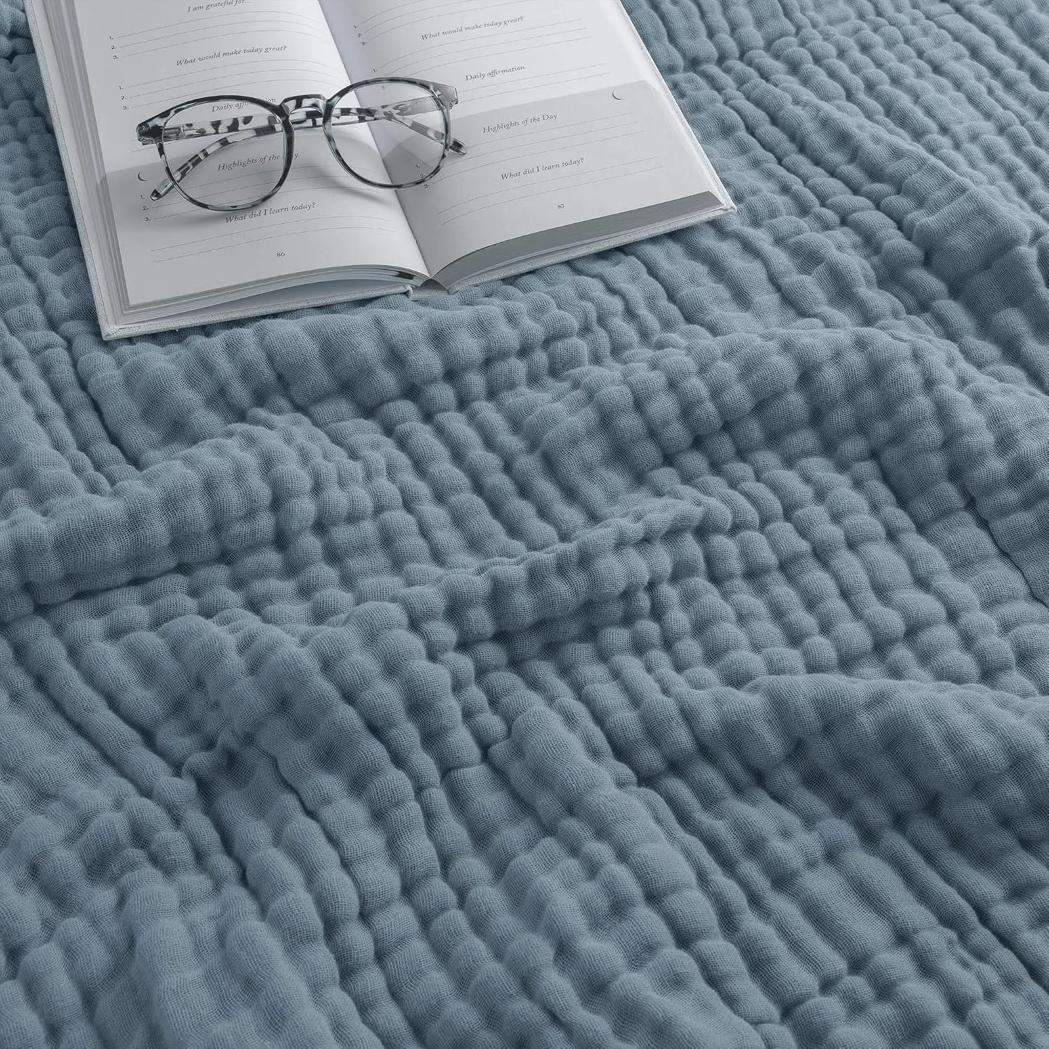 Adult Rectangular Muslin Fabric Blanket, 108x90in King-Size Blanket for Indoor Sofa Furniture, Pacific Blue