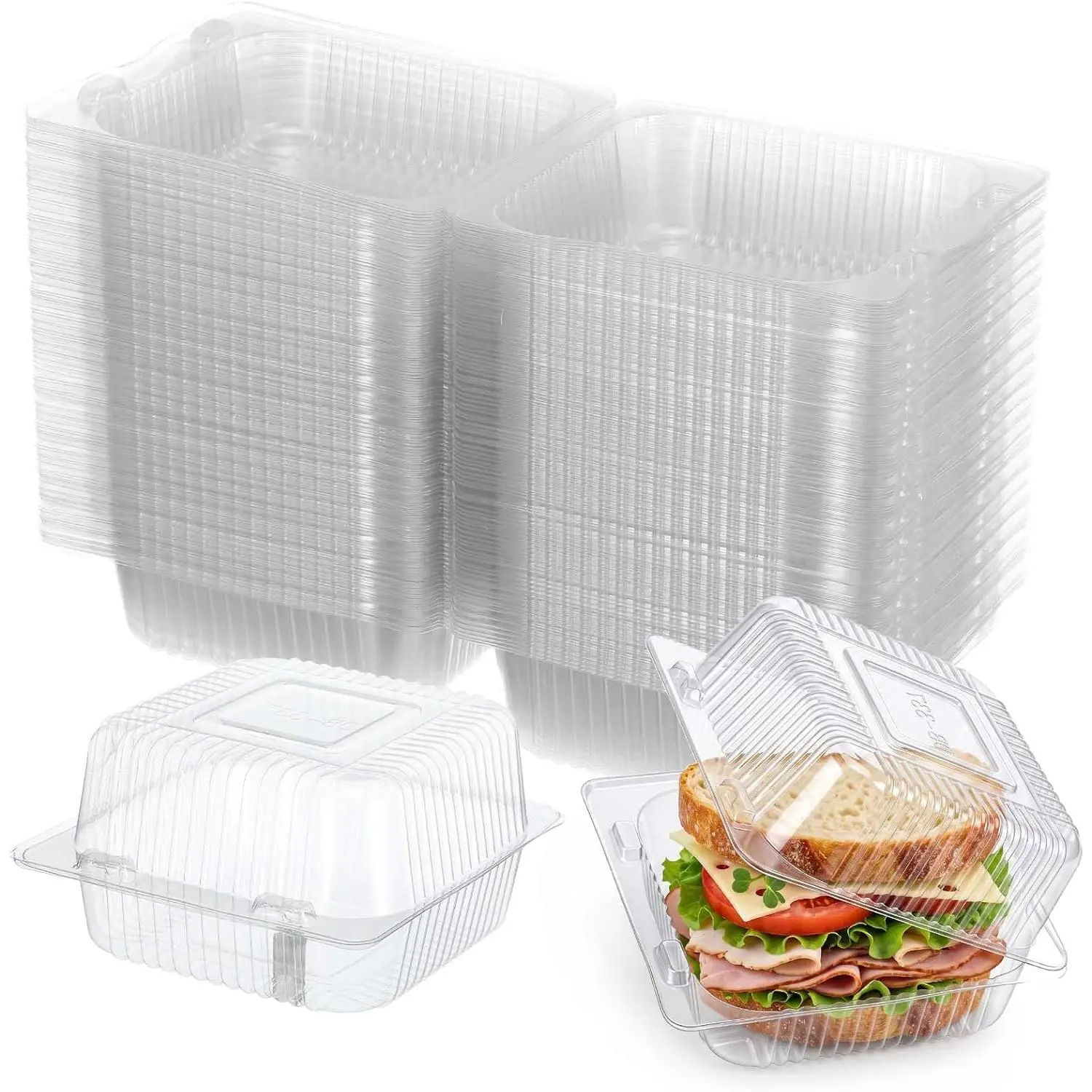 200 count Clear Plastic Hinged Take Out Containers with  Disposable Sandwich Containers To Go  Container Plastic Container for Cake Slice Dessert Hamburger Salad Pastry Fruits Cookies