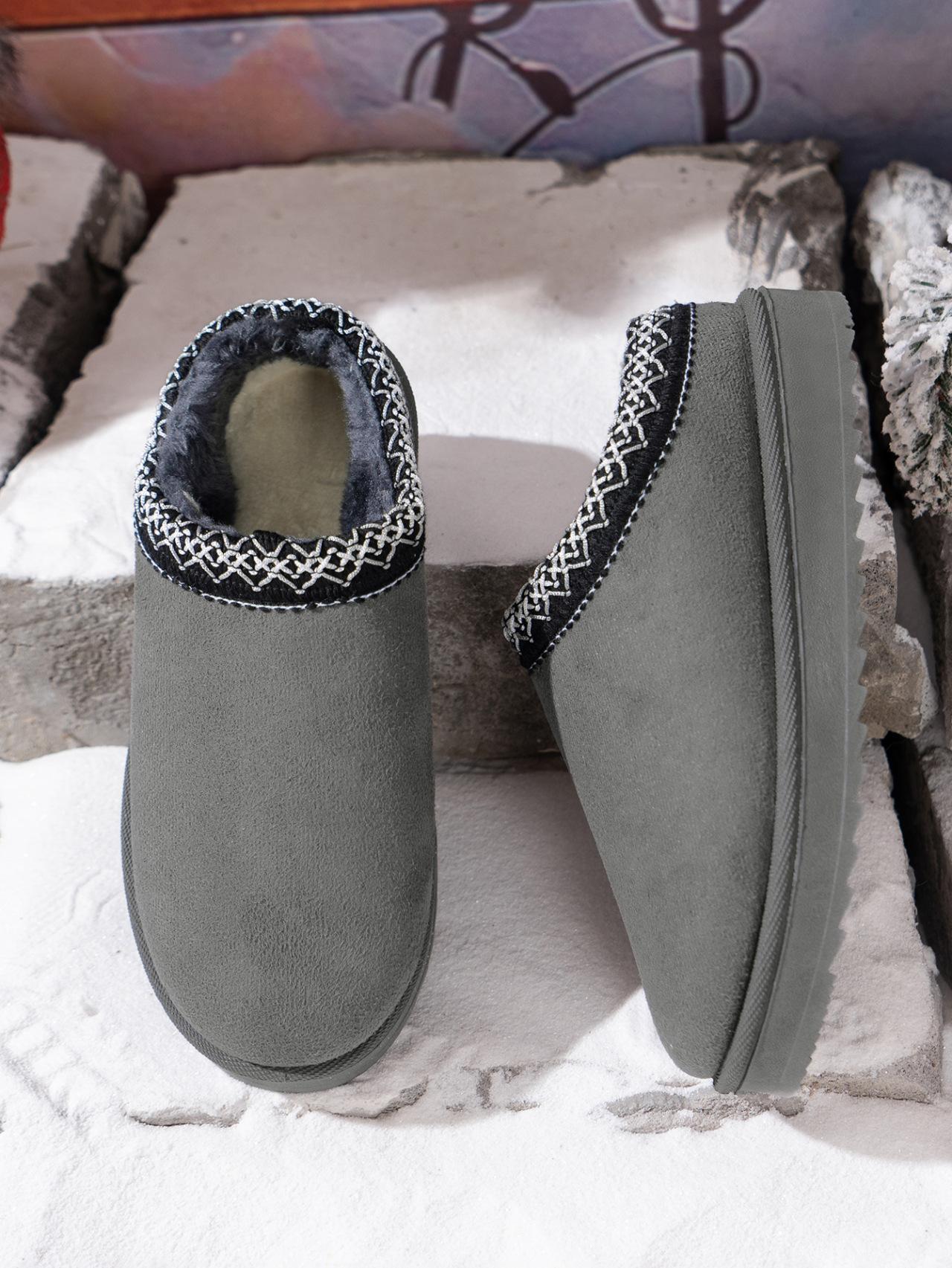 Womens Slippers Platform Mini Ankle Boots,Vegan Suede Upper,Warmly Cozy Fuzzy Fur-Lined Indoor Slippers Slip On Shoes for Out Door Black SpringStatements