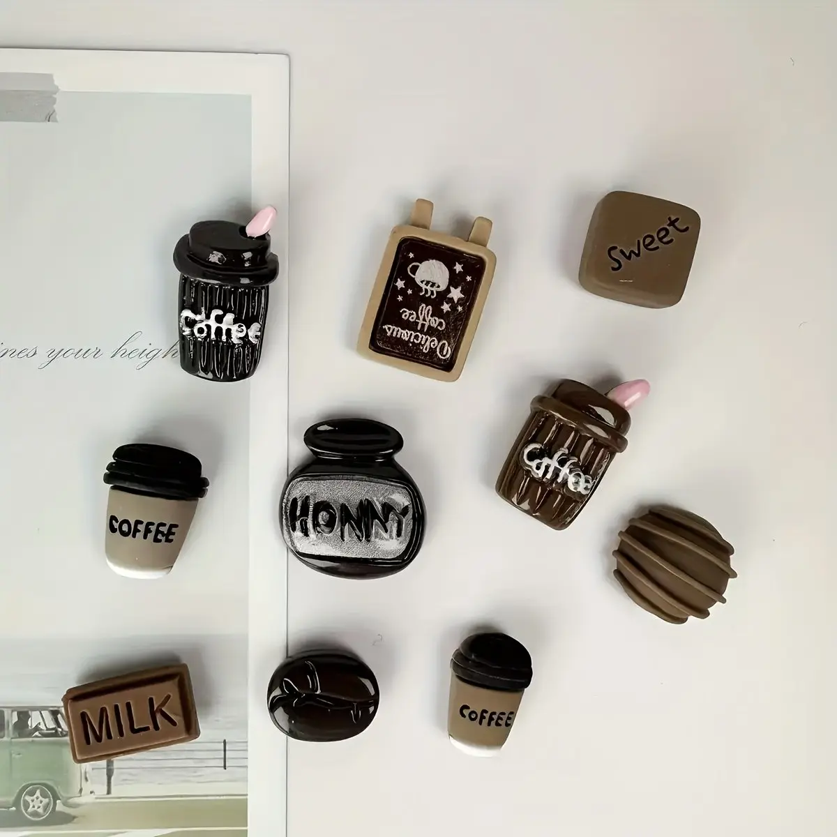 Set of 8 Coffee Model Refrigerator Magnets, Decorative Magnet Stickers for Office and Kitchen, Versatile Refrigerator Decals