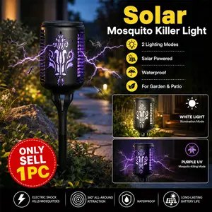 Flame Solar Bug Zapper Outdoor Waterproof Garden Stake Light,UV LED Mosquito Killer Lamp with Smart Light Sensor, White Lighting and Purple UV Zapping, Solar Mosquito Killer Lamp for Patio, Yard, Lawn, Garden, Pathway, Porch and Camping Use