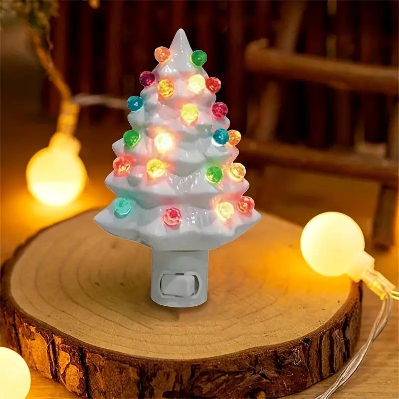 Christmas Tree Night Light, Resin Decoration Lamp with Colorful Bulbs, 360 Degree Rotating Plug, Switch Included, Home Bathroom Bedroom Decor, Indoor Decorative Light