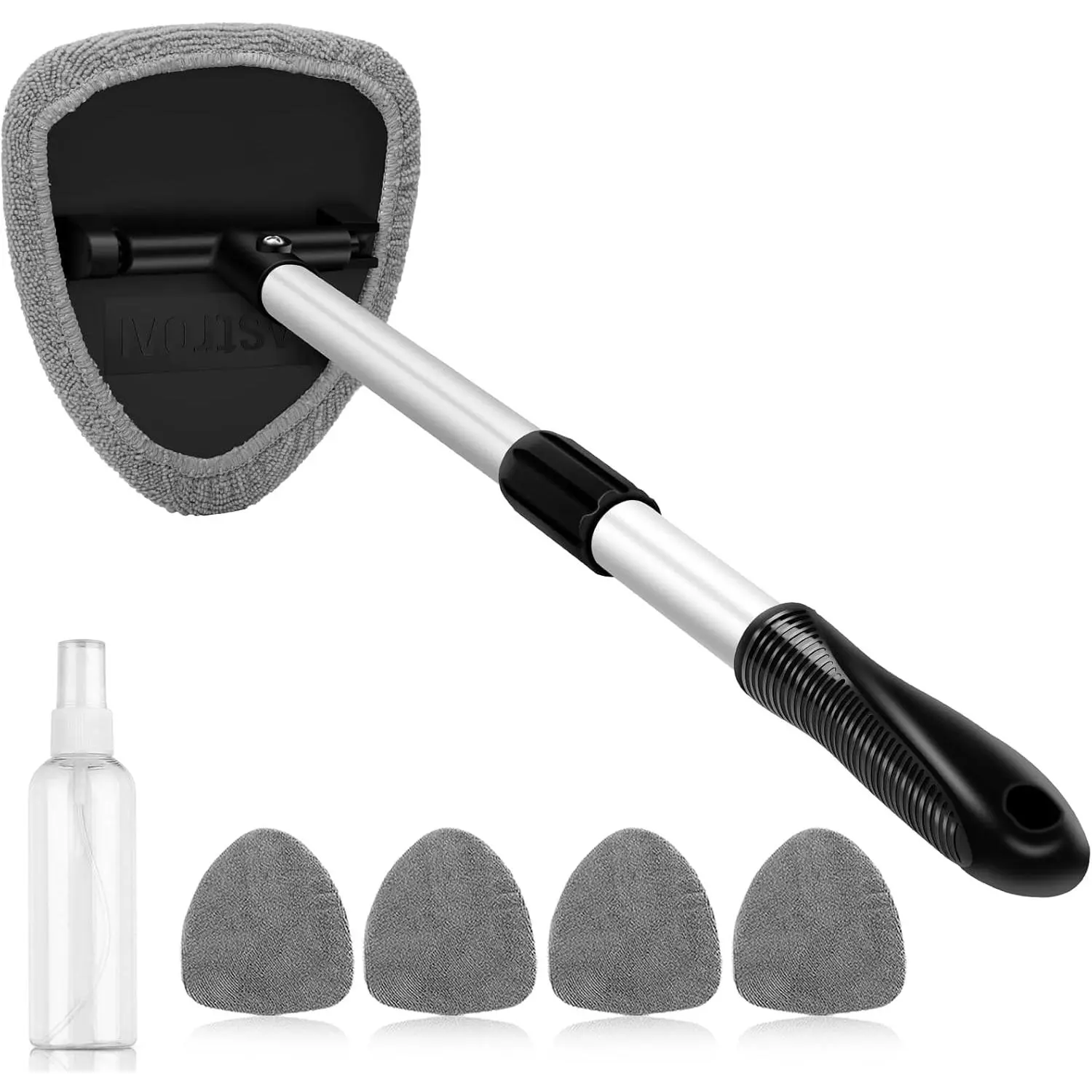 21inch Retractable windshield cleaner, gray, car interior glass wiper, comes with 4 reusable microfiber pads