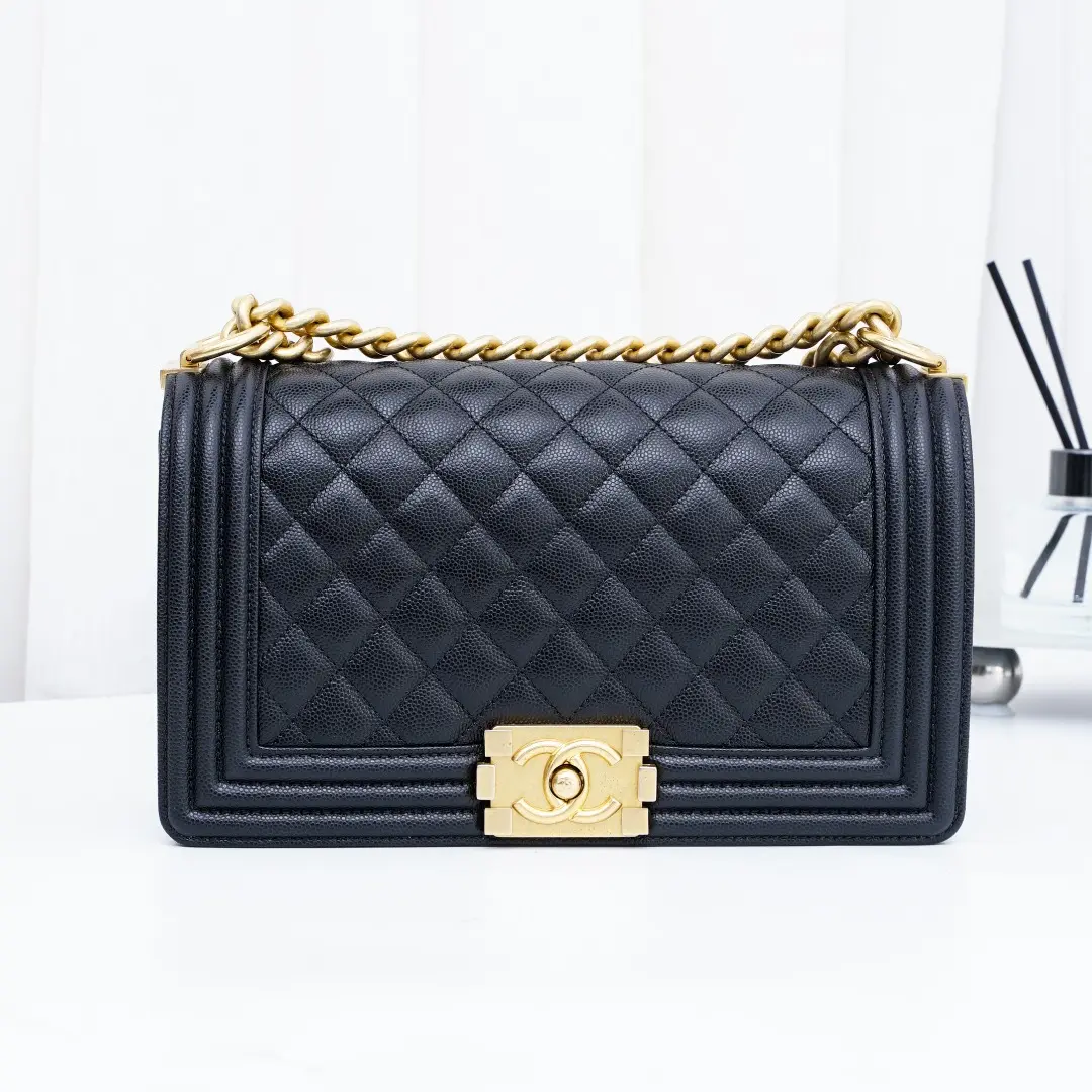 Pre-owned CHANEL Black Gold Leather Medium Leboy Chain Shoulder Bag Daily, Elegant, Fashion Styles, Evening Chain Purses (th26033047), Daily Shoulder Bag, Elegant Shoulder Bag